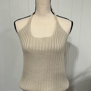 Tangets ribbed  backless halter knit top with tie around neck